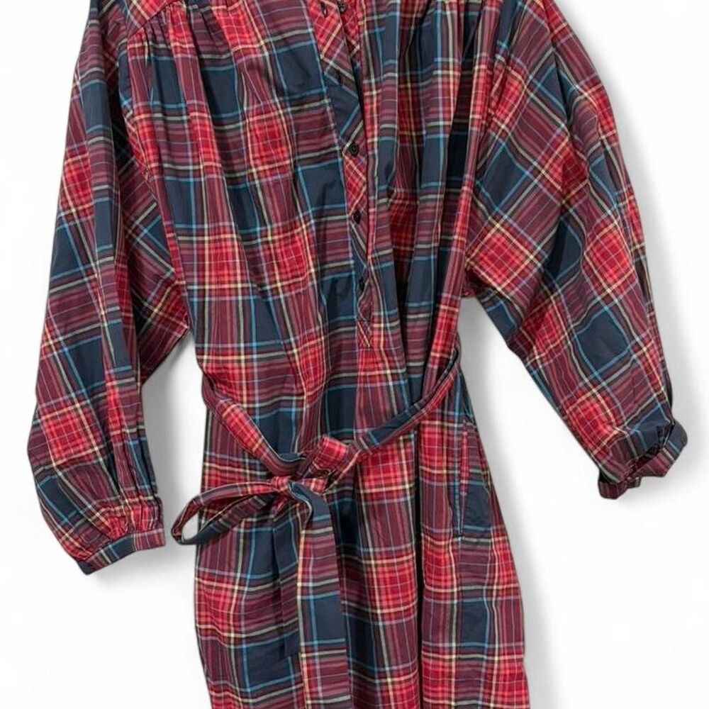 Tea Collection NWT Plaid Shirt Dress Size M Red Blue Belted Fall Cottagecore